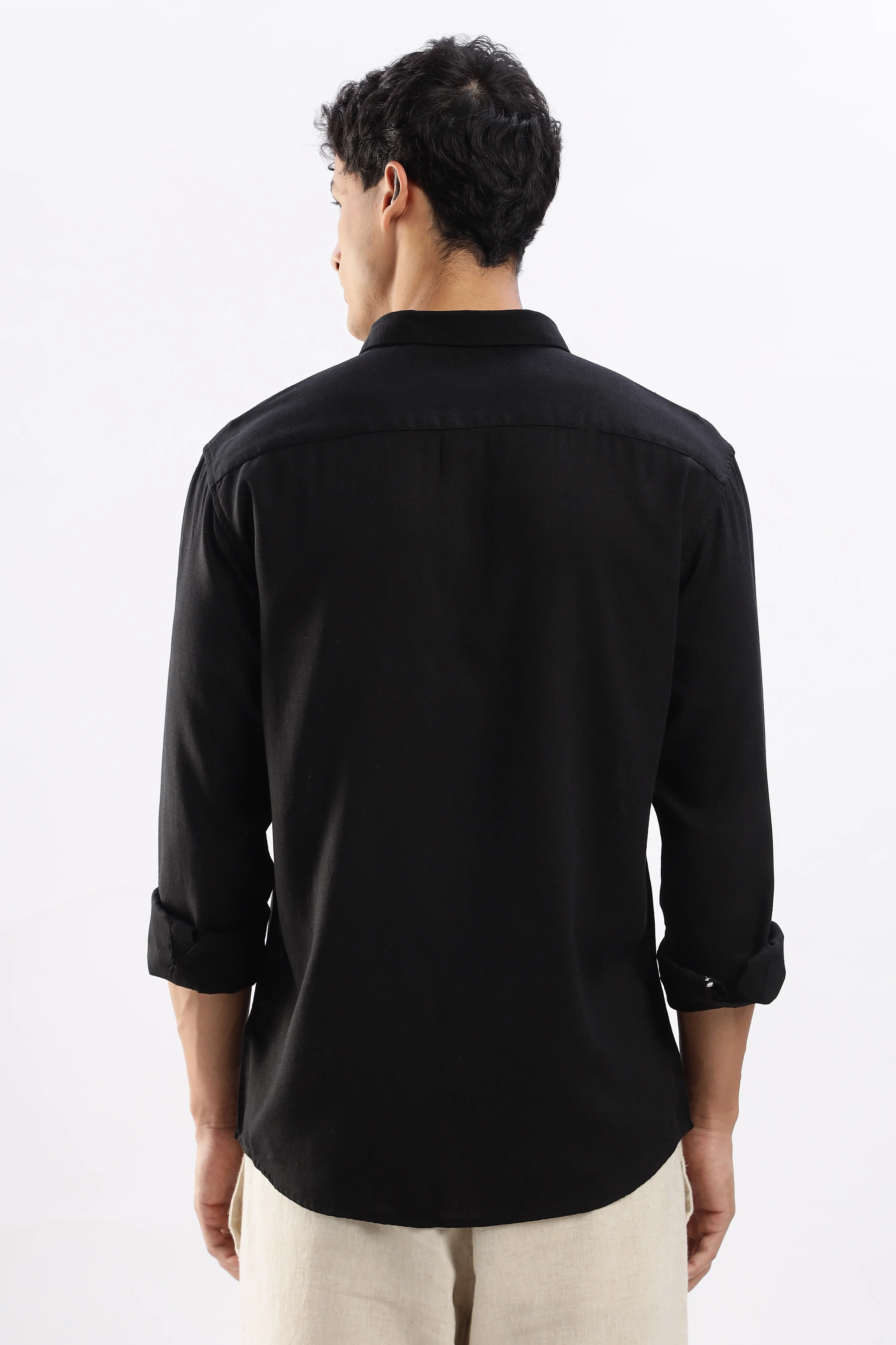 Regular fit Black Linen Blend Shirt - Image 5