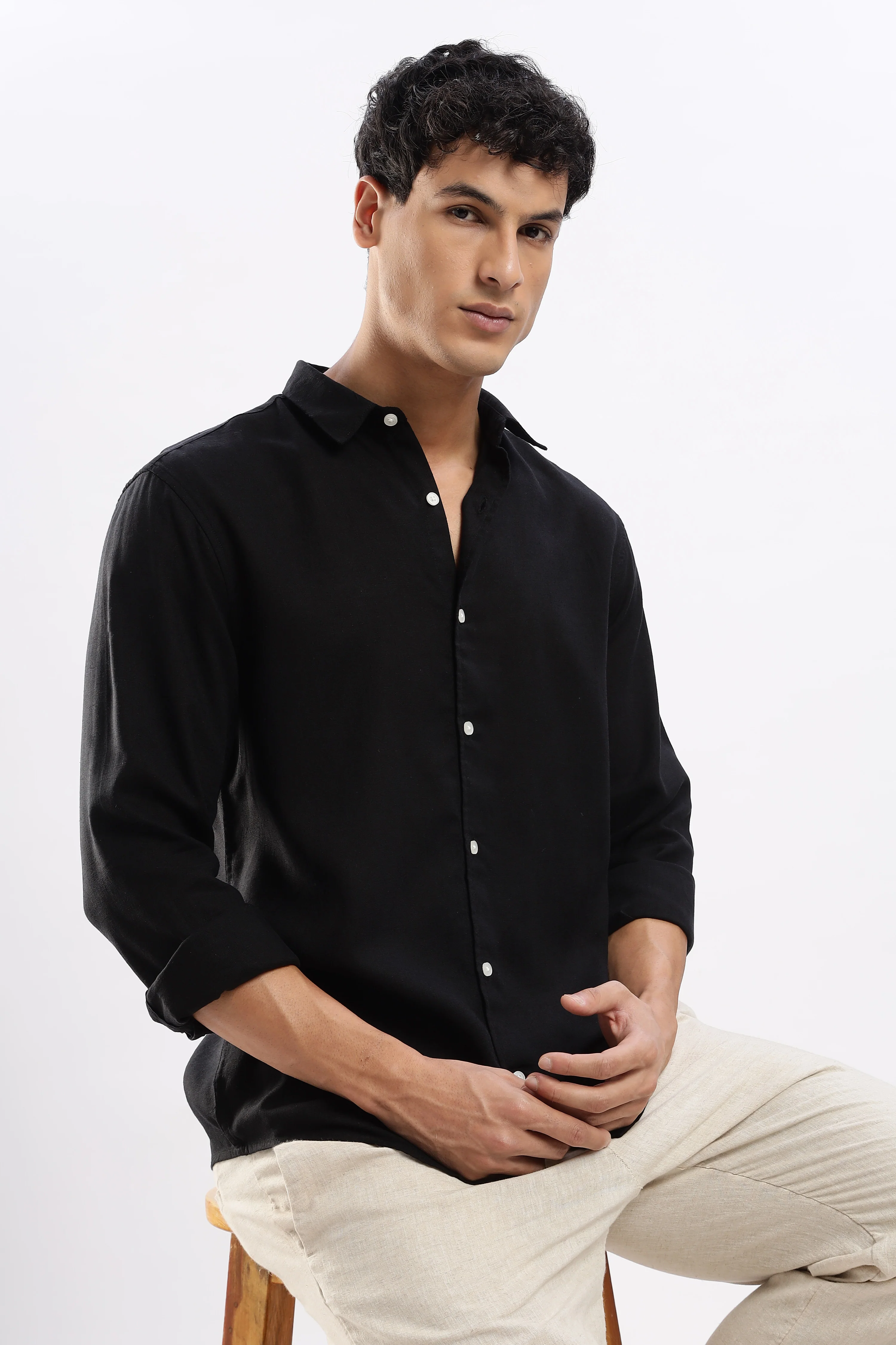 Regular fit Black Linen Blend Shirt - Image 6