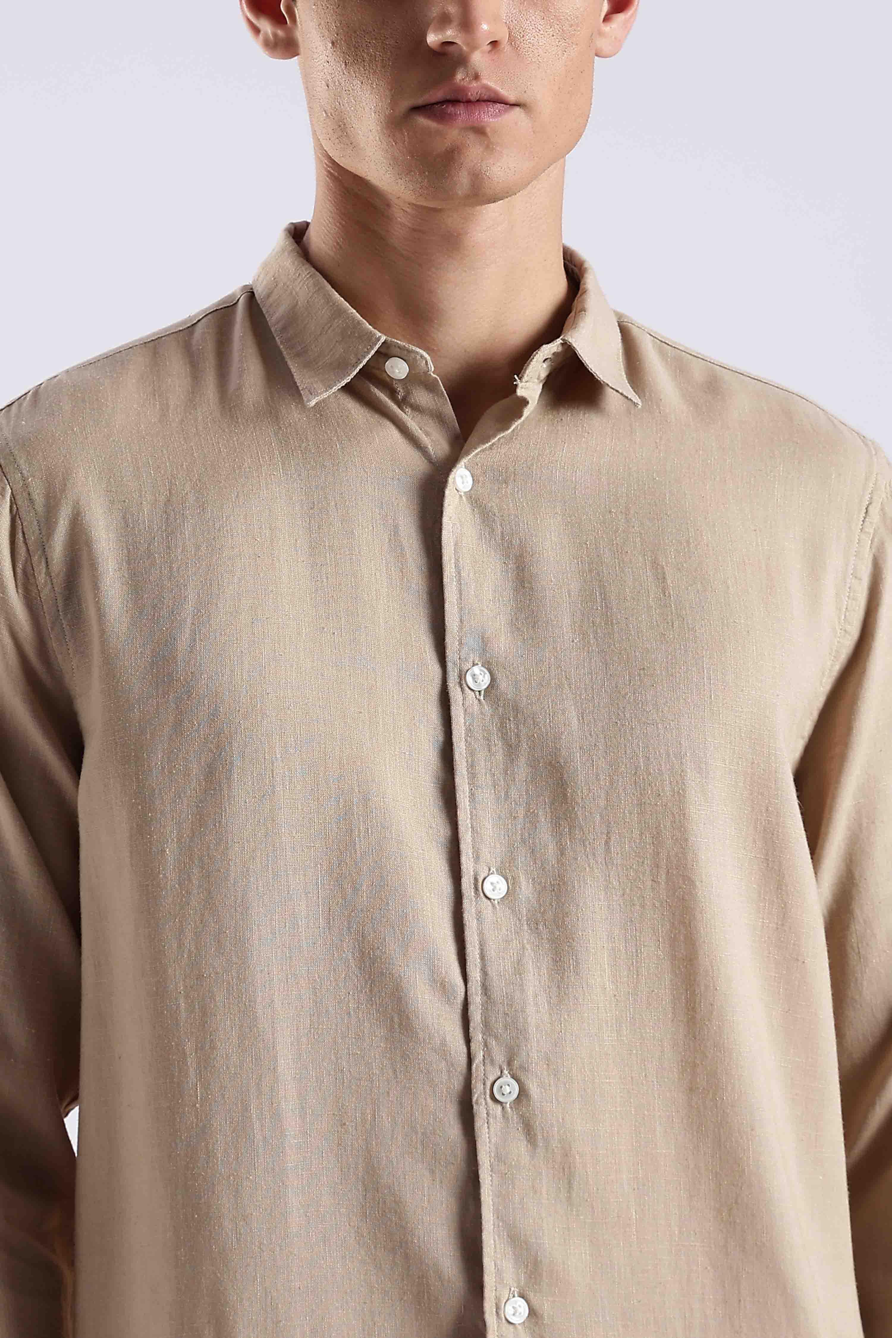 Regular fit Cream Linen Blend Shirt - Image 3