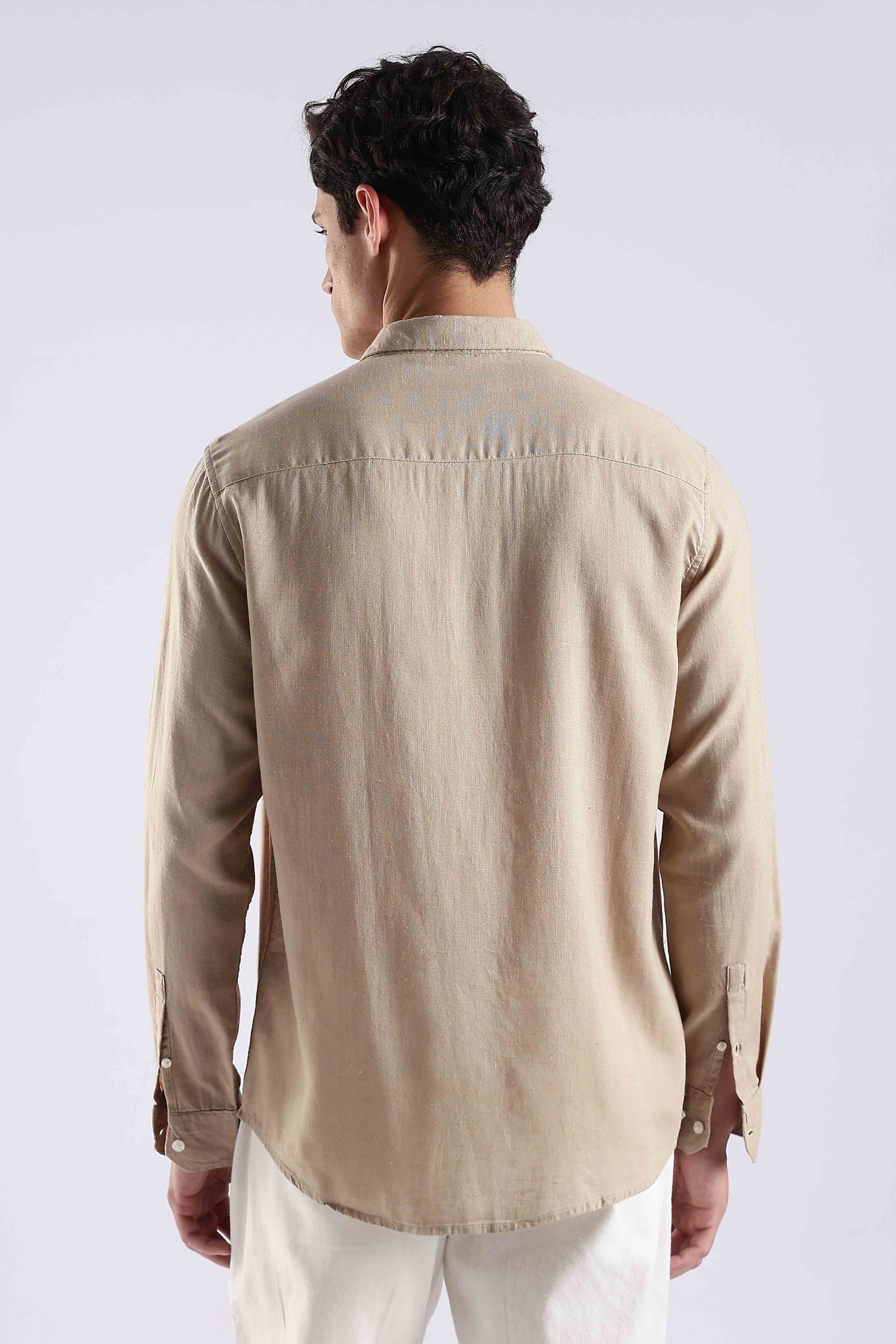 Regular fit Cream Linen Blend Shirt - Image 4