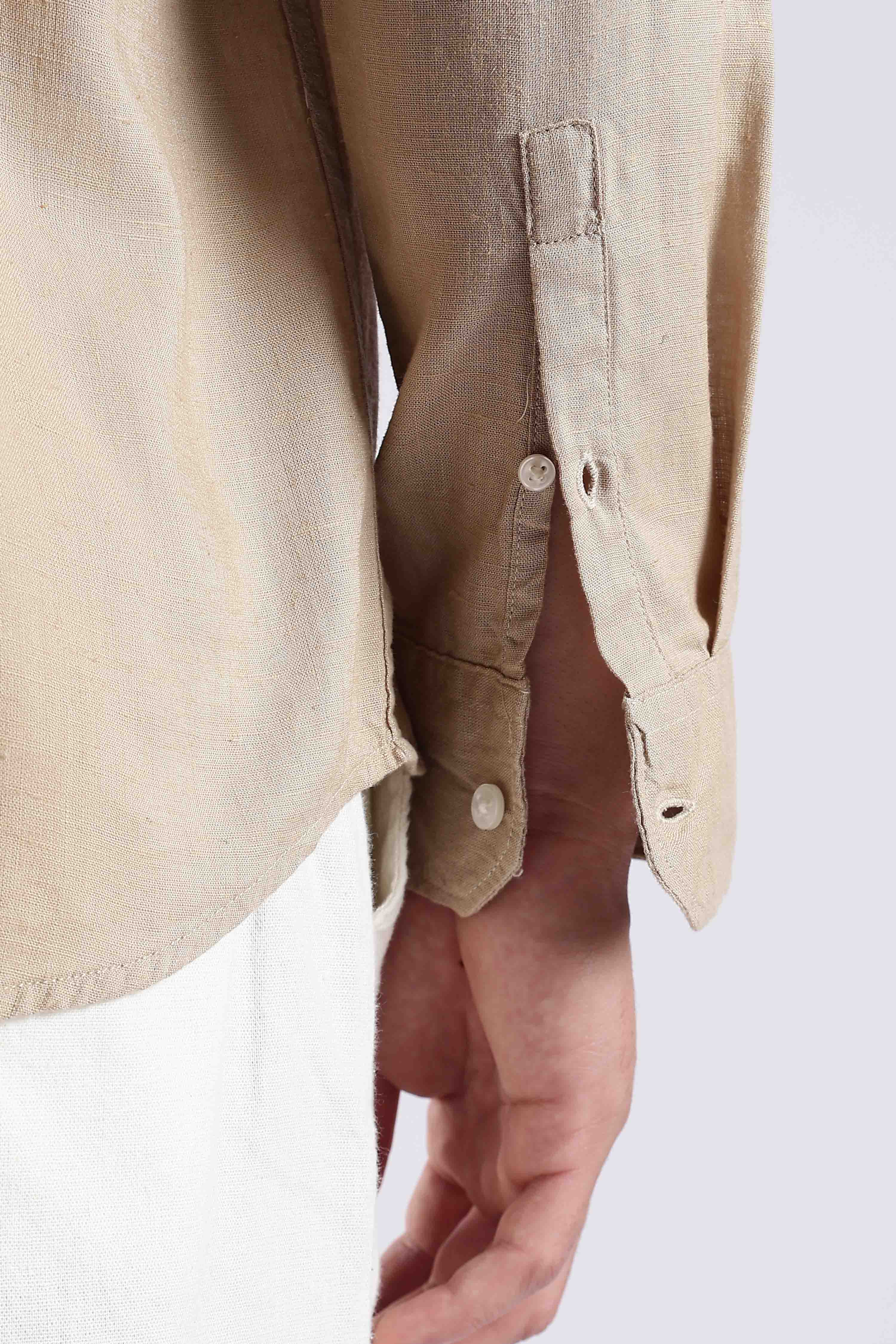Regular fit Cream Linen Blend Shirt - Image 5