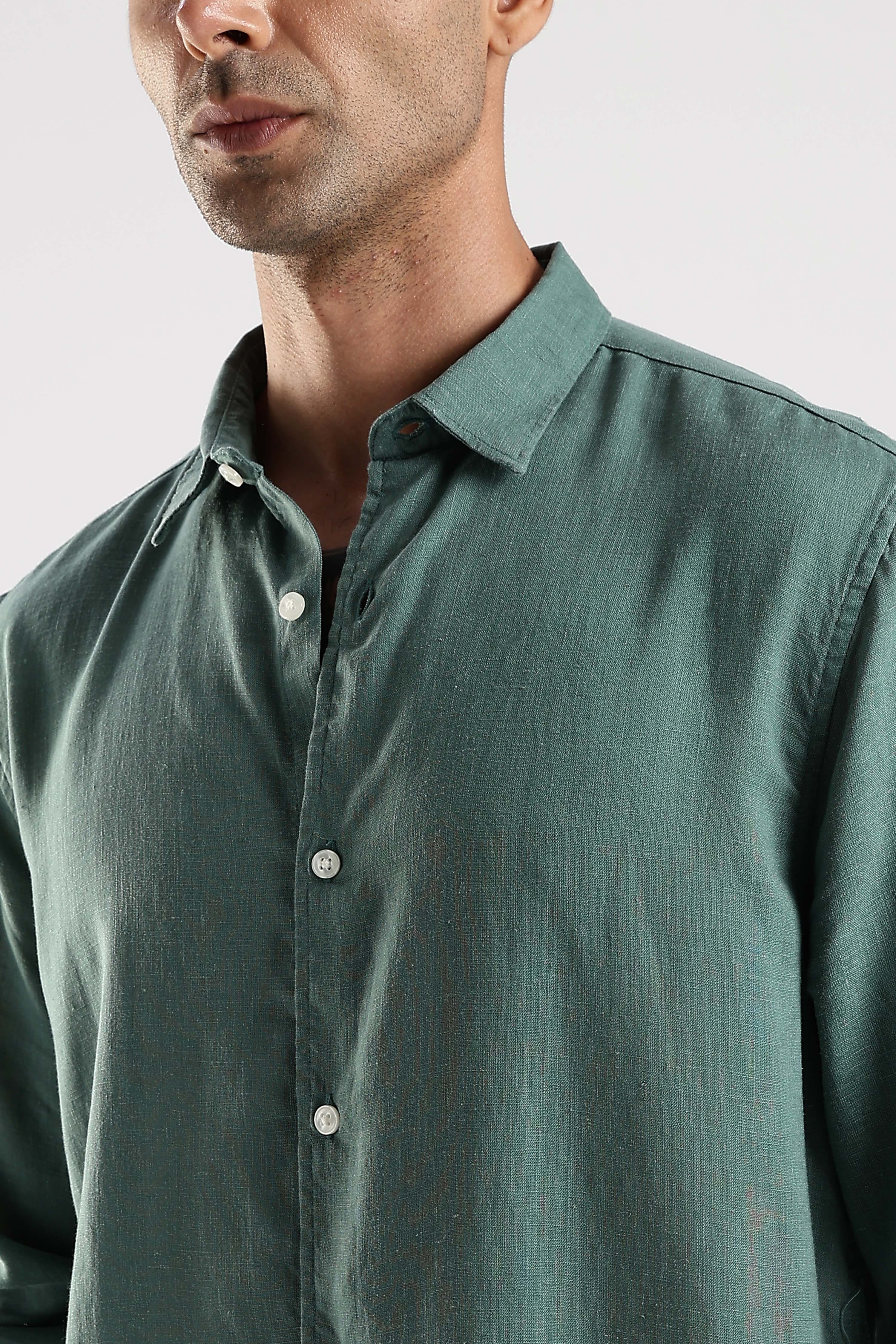 Regular fit Muted Teal Linen Blend Shirt - Image 3