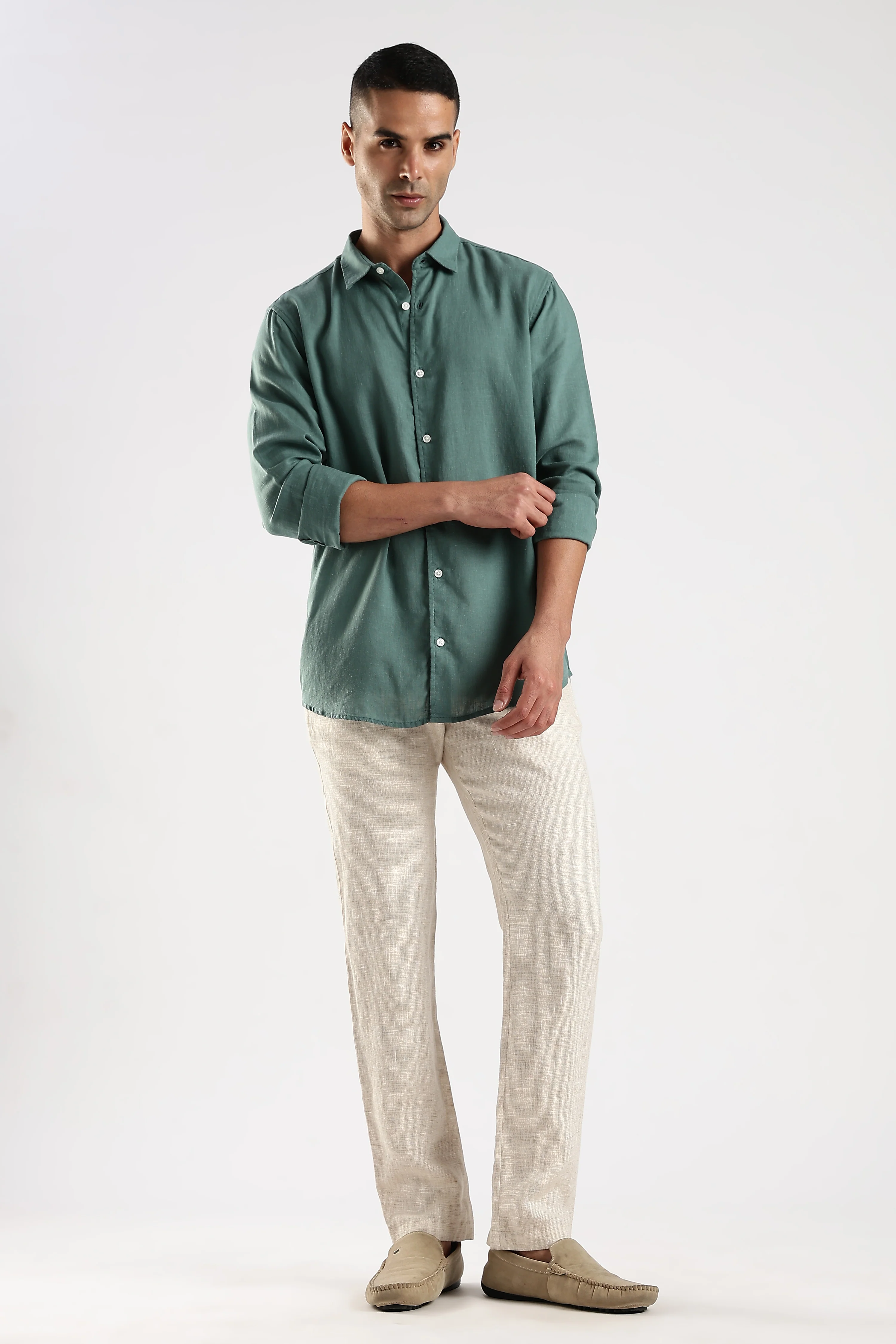 Regular fit Muted Teal Linen Blend Shirt - Image 4