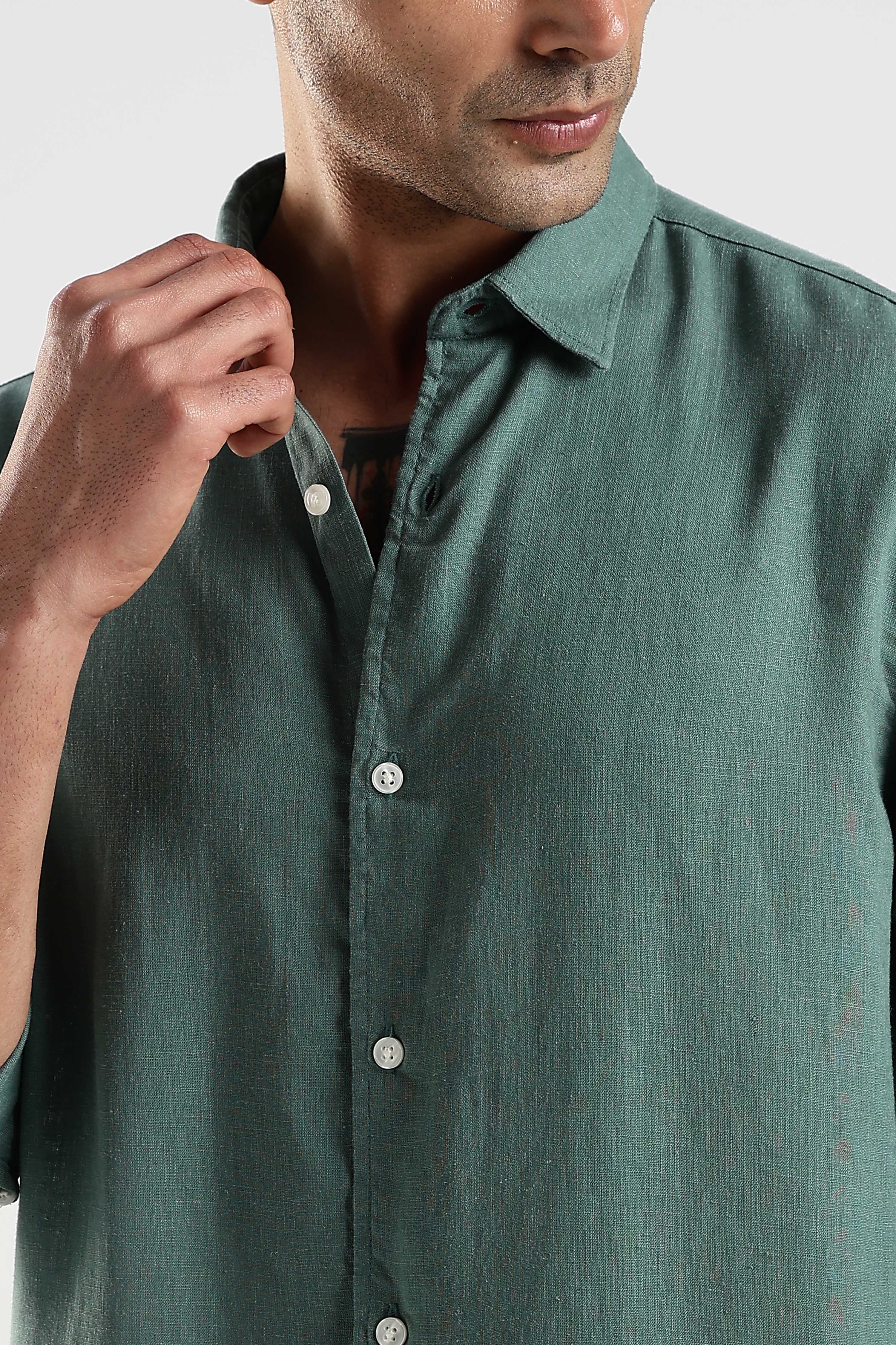 Regular fit Muted Teal Linen Blend Shirt - Image 5