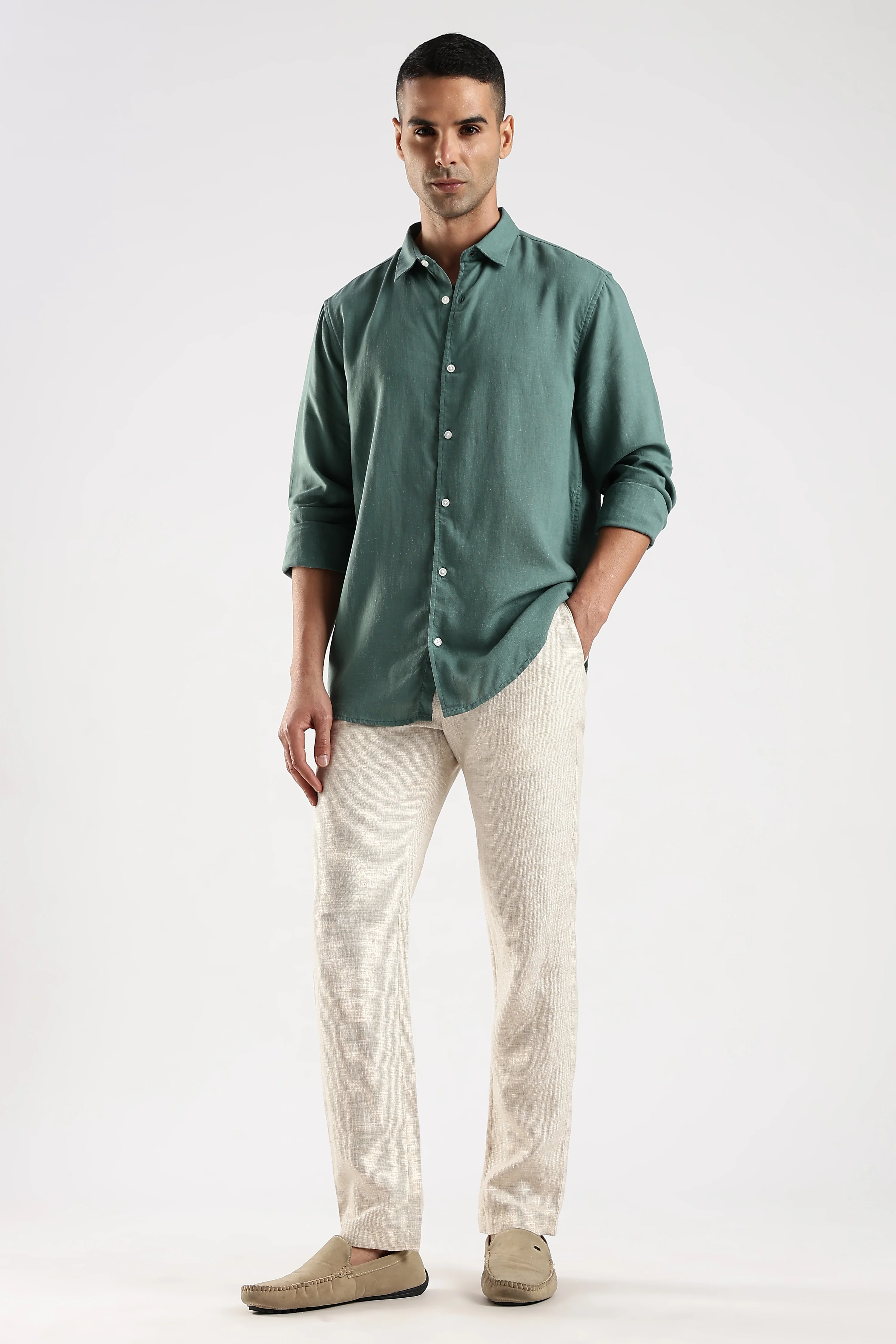 Regular fit Muted Teal Linen Blend Shirt - Image 6