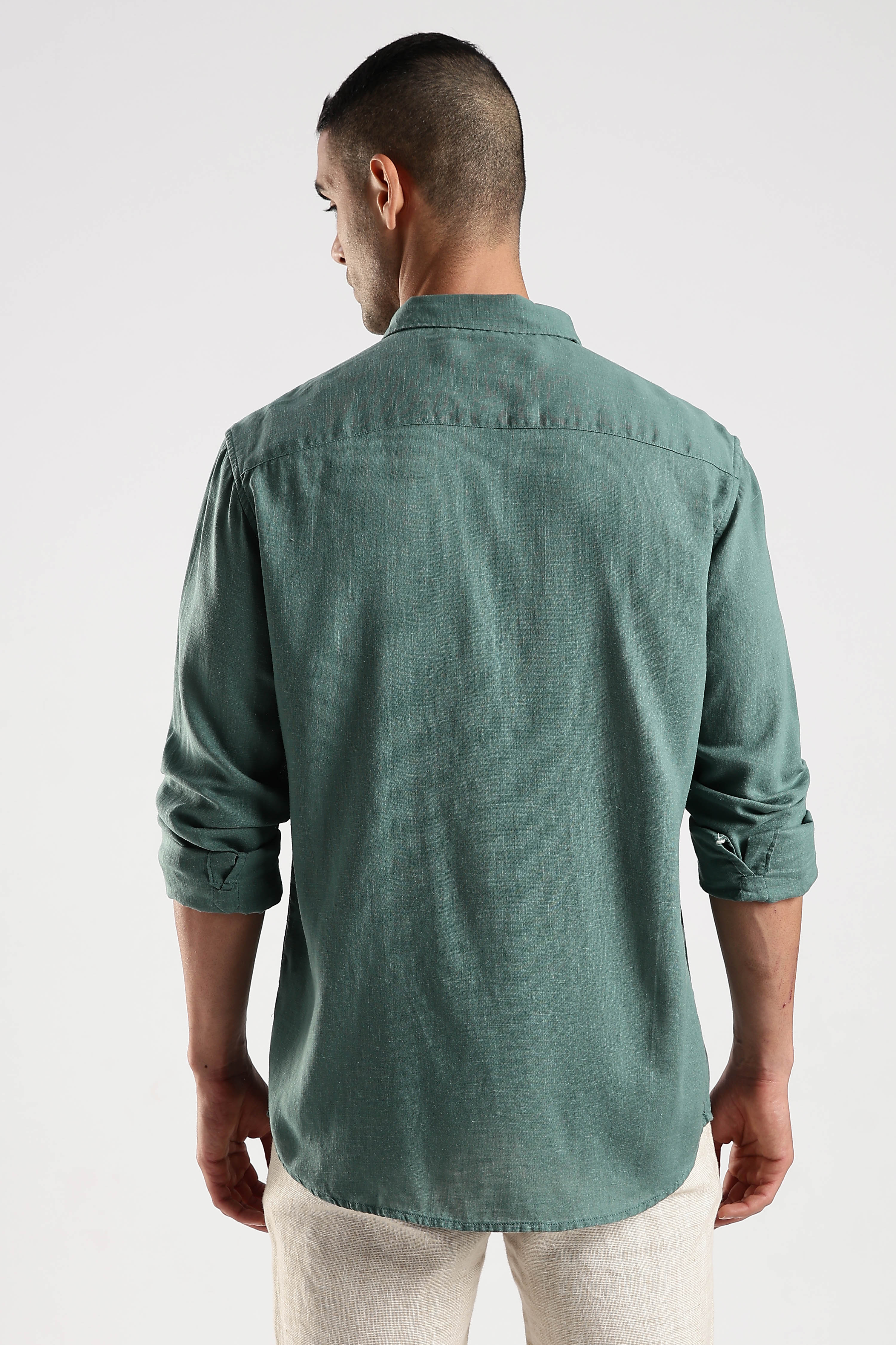 Regular fit Muted Teal Linen Blend Shirt - Image 7