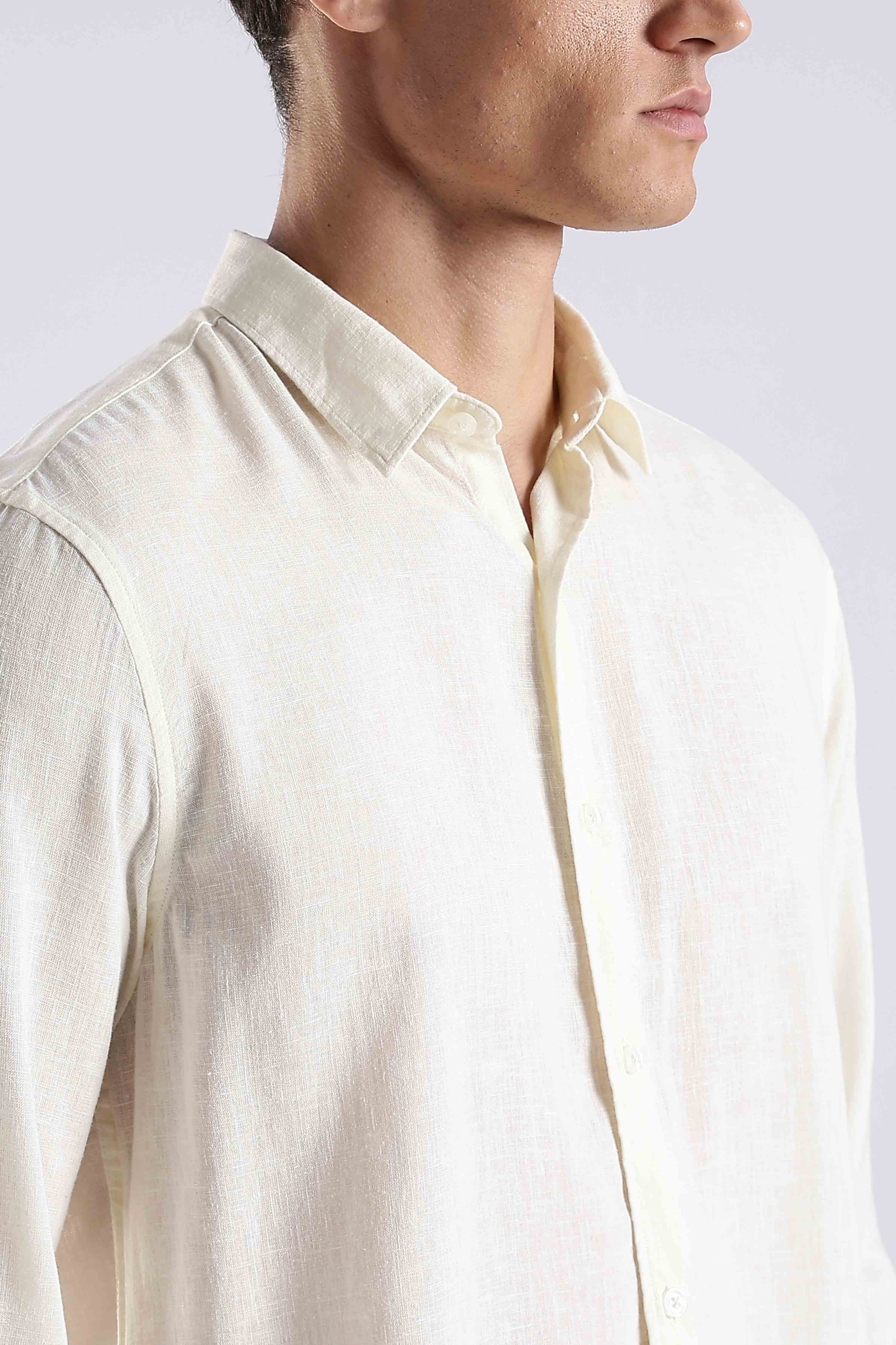 Regular fit Off-White Linen Blend Shirt - Image 3