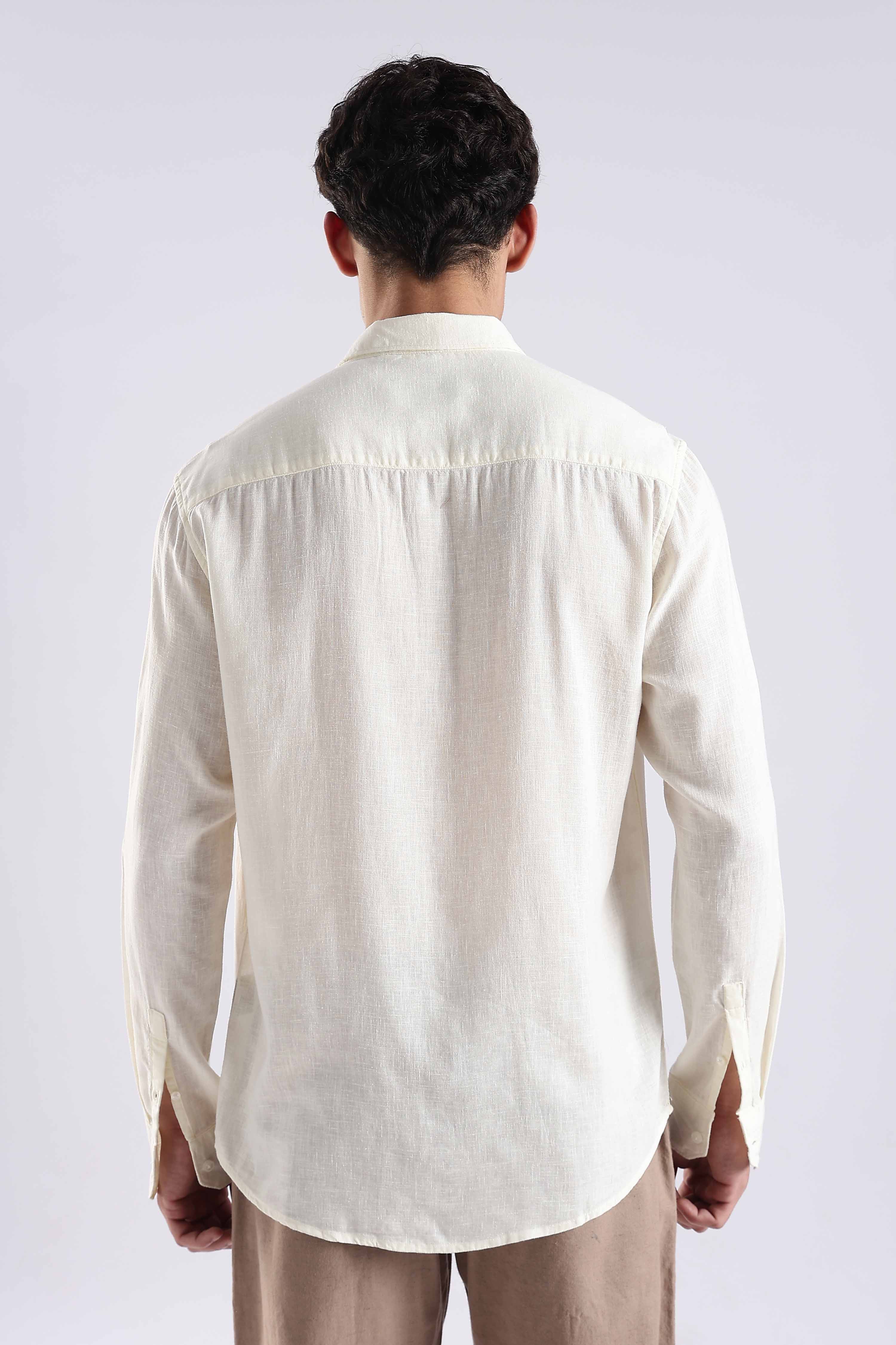 Regular fit Off-White Linen Blend Shirt - Image 4