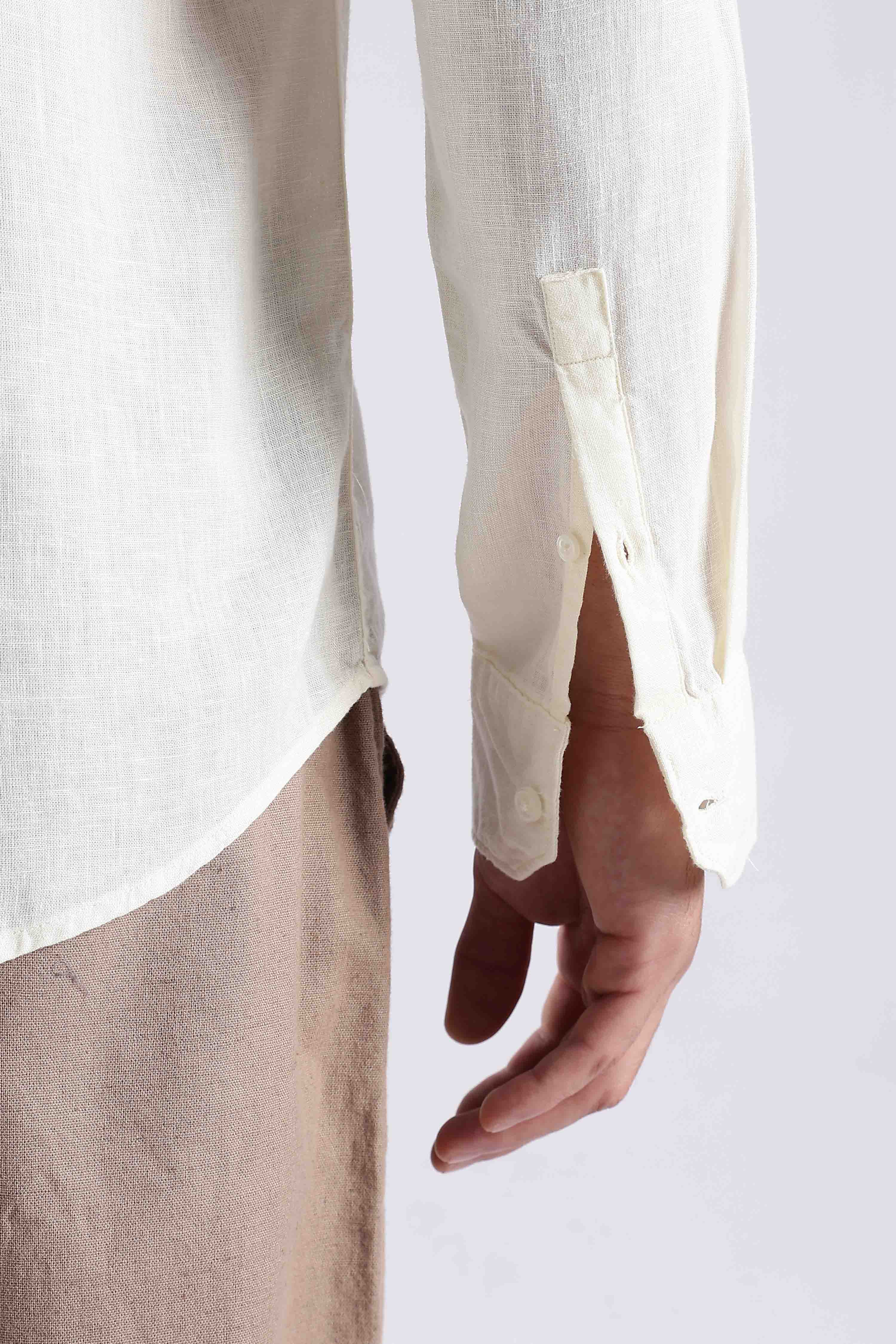 Regular fit Off-White Linen Blend Shirt - Image 5