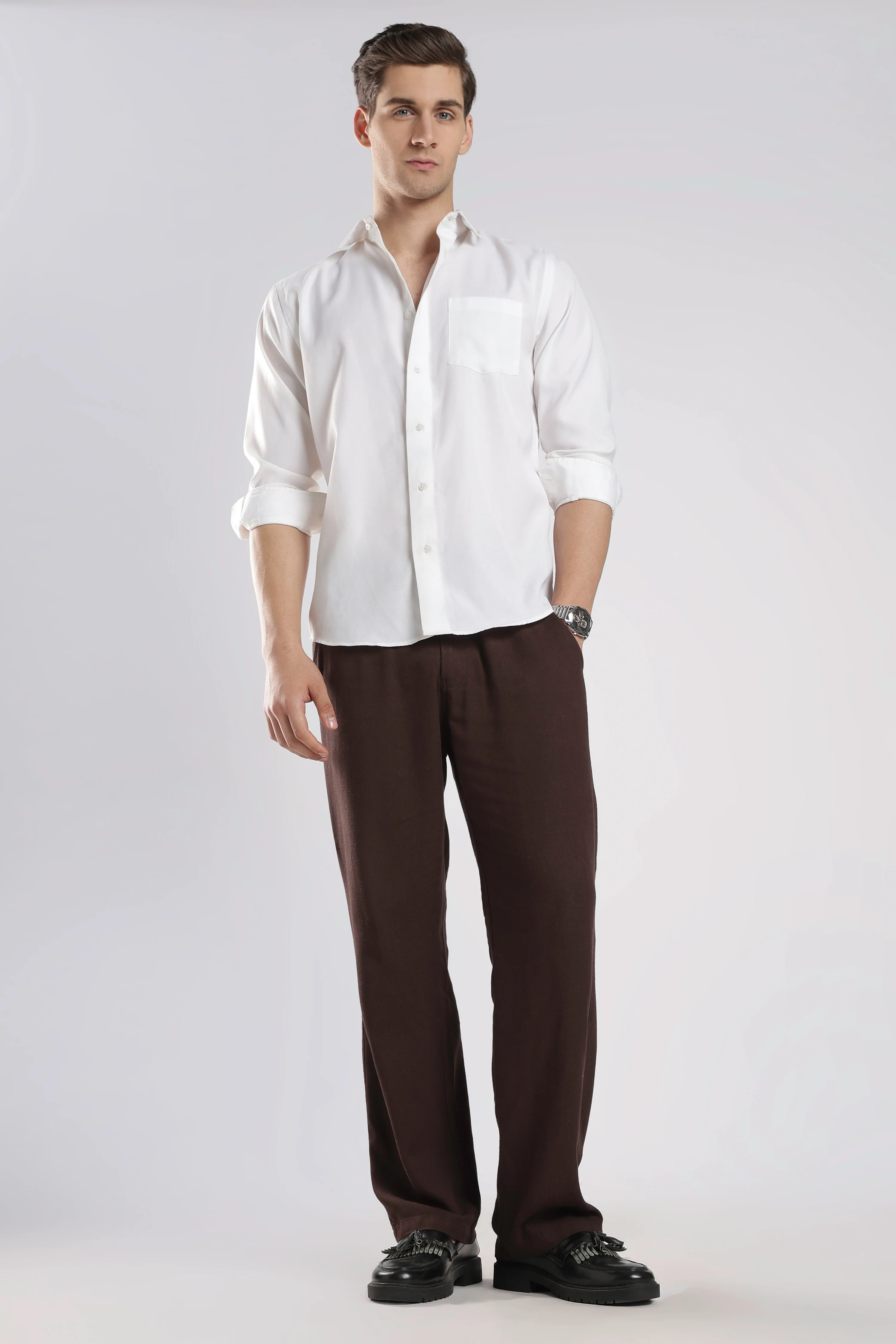 Relaxed Linen Pants Dark Brown - Image 3