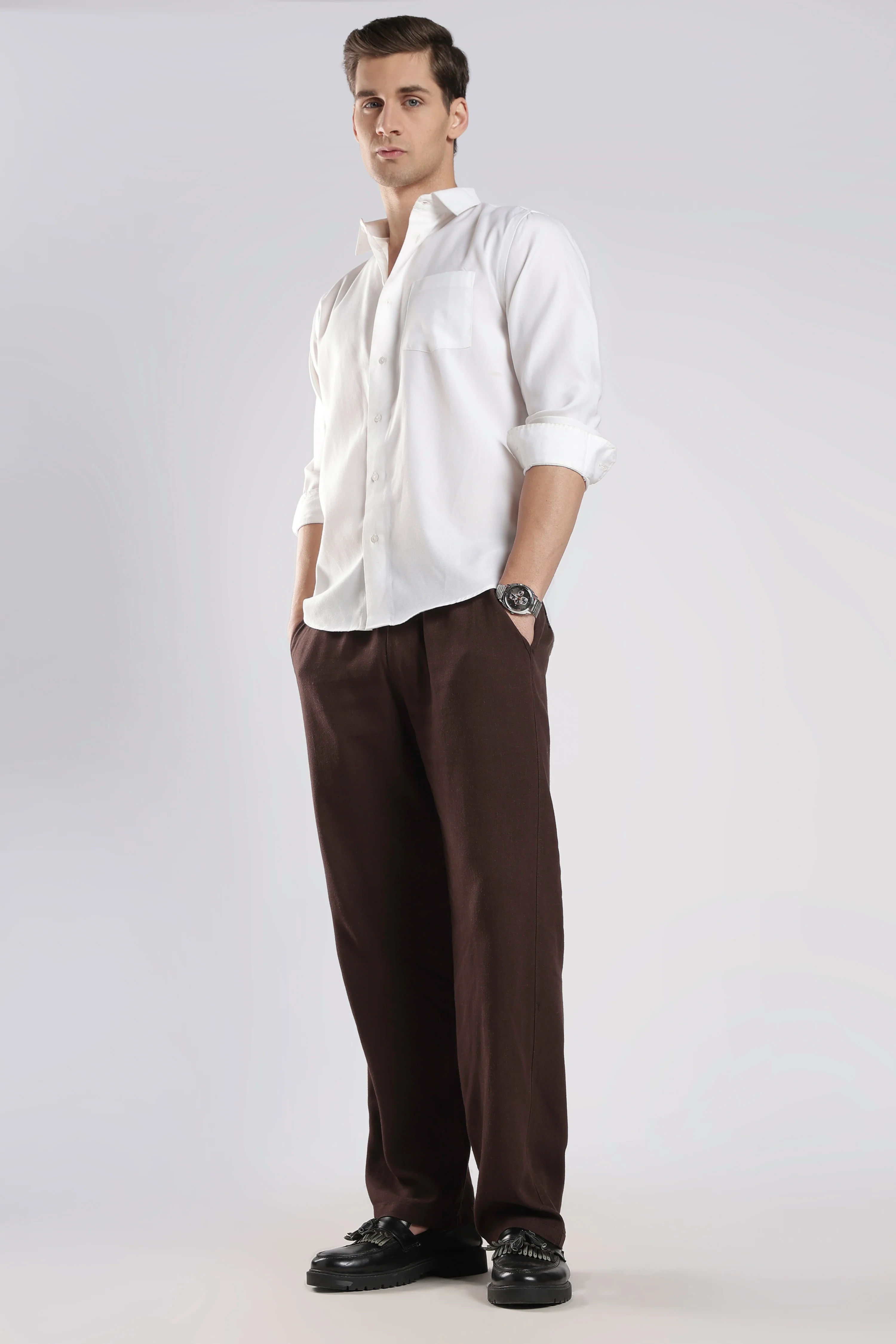 Relaxed Linen Pants Dark Brown - Image 7