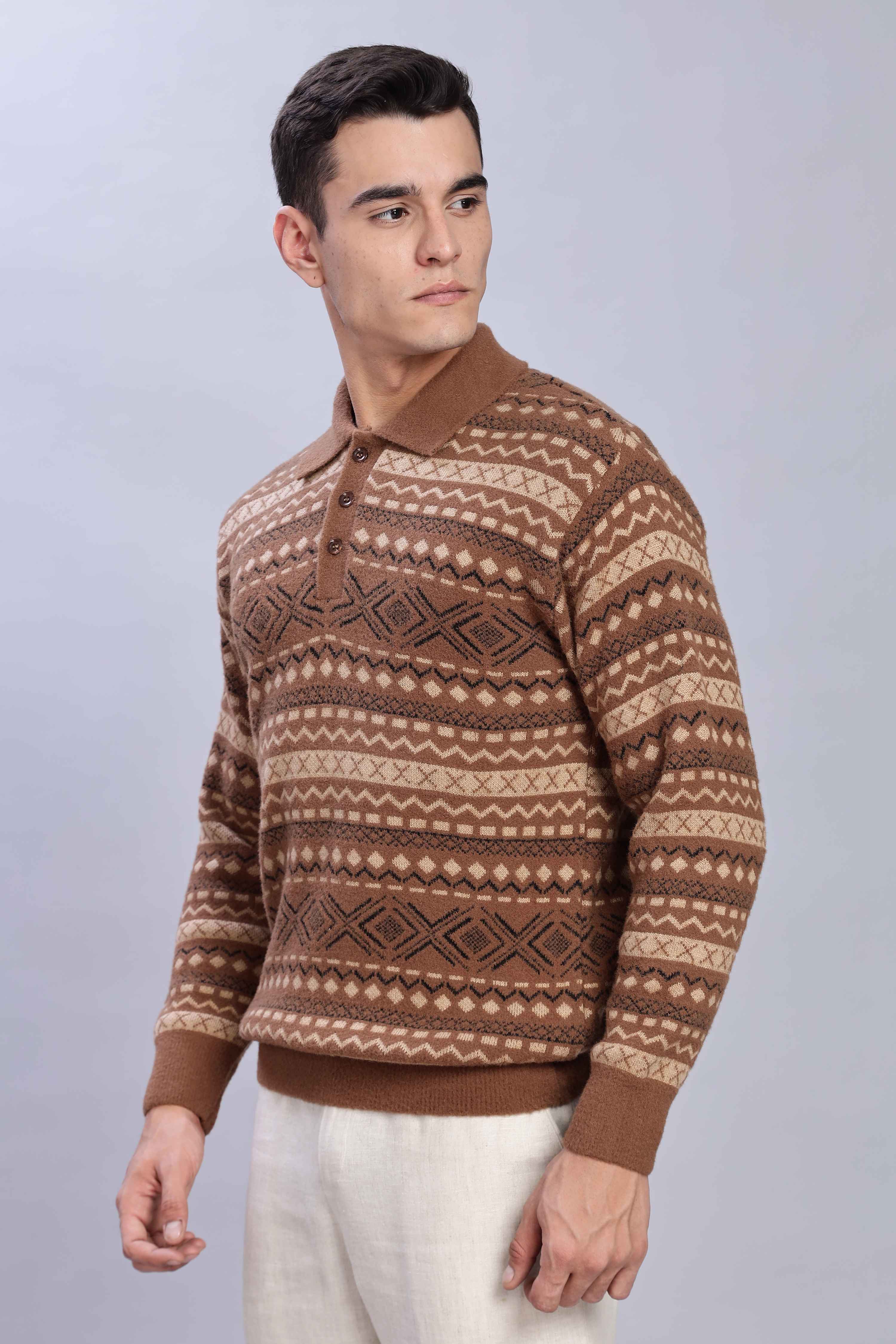 Vintage Brown Knit Polo - Image 3