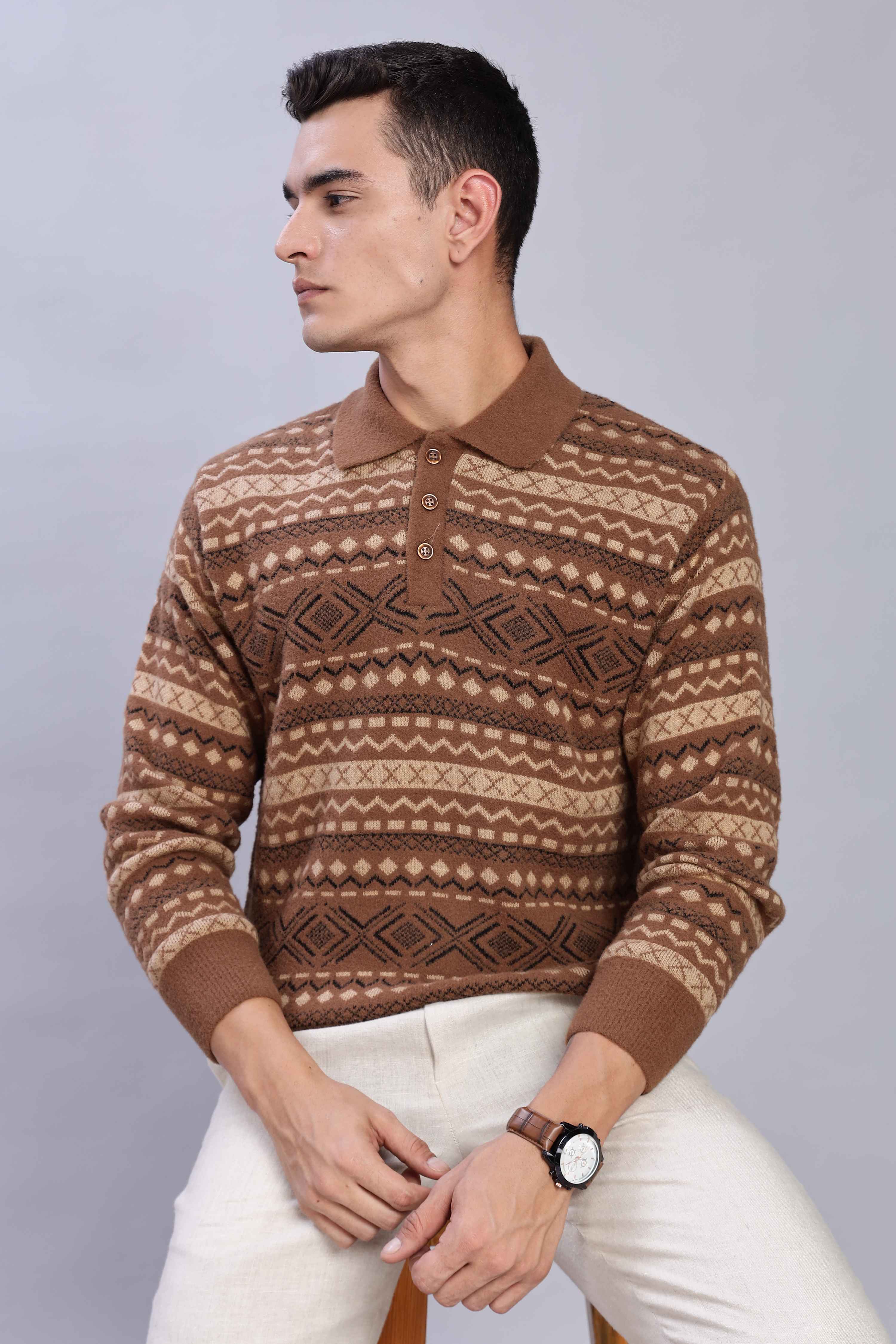 Vintage Brown Knit Polo - Image 5