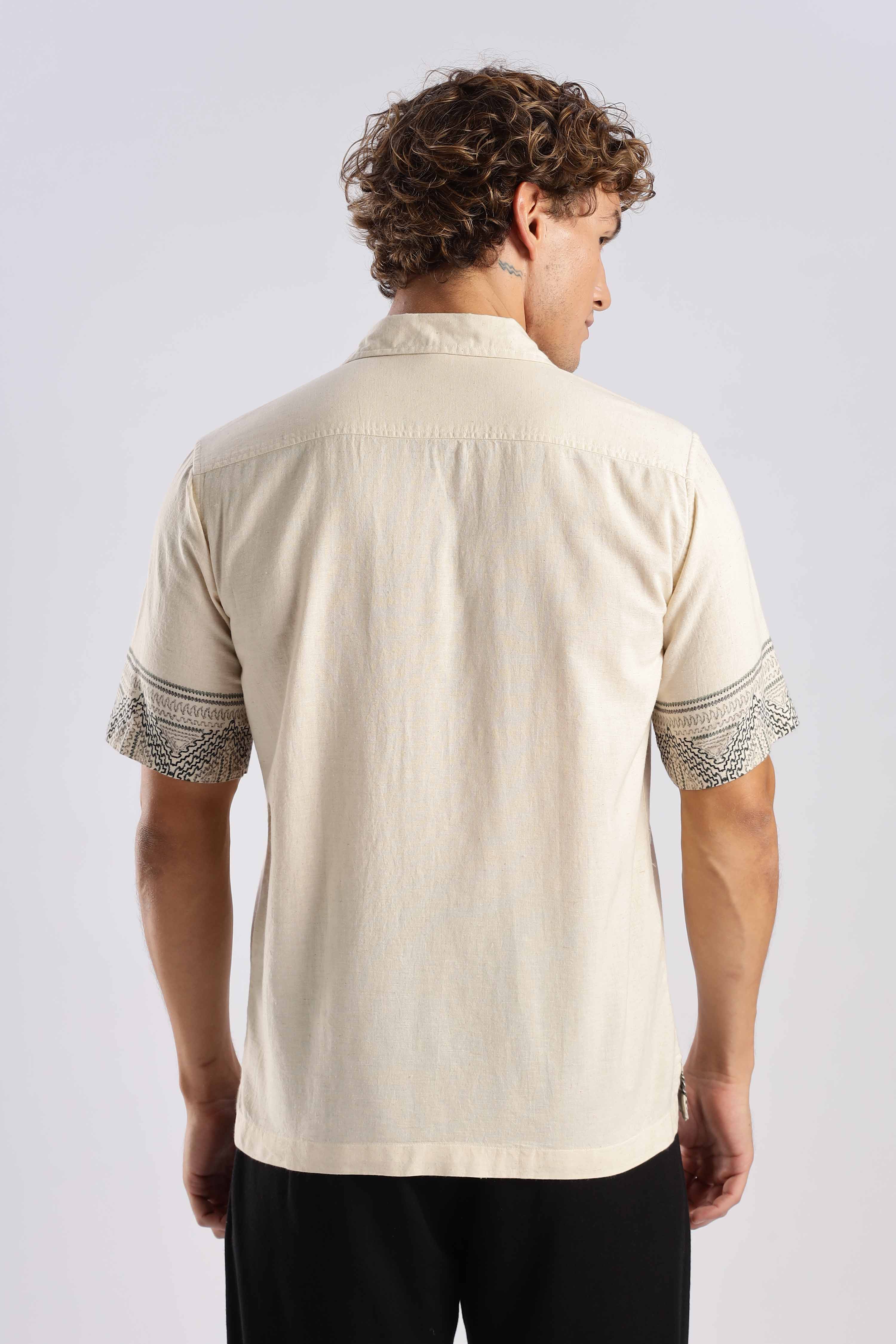Warm Beige Ethnic Linen Shirt - Image 4