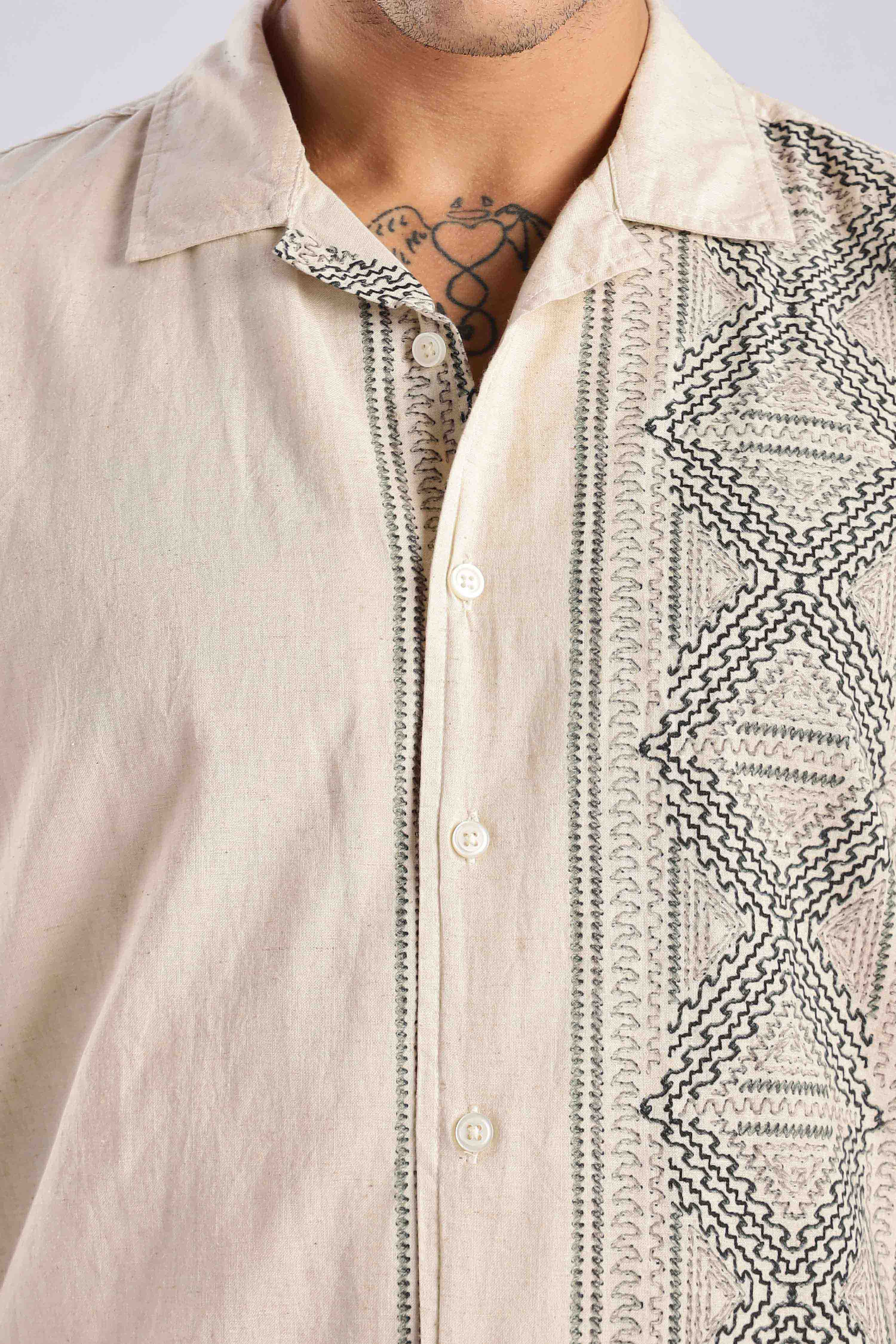Warm Beige Ethnic Linen Shirt - Image 6