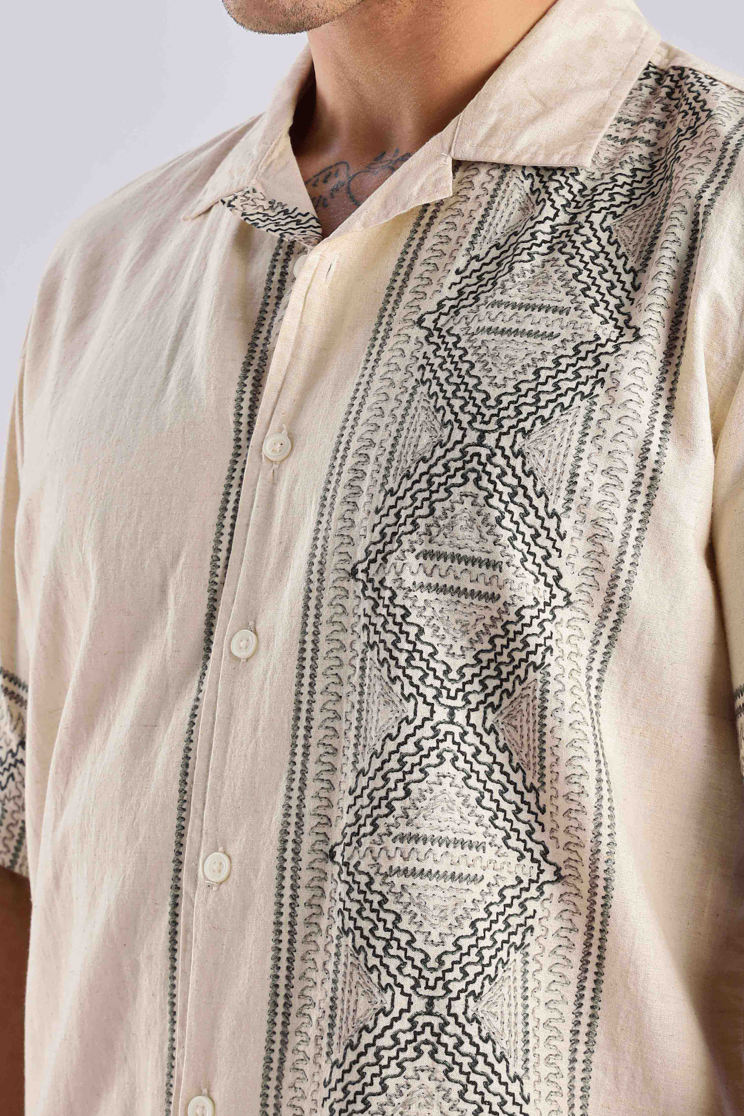 Warm Beige Ethnic Linen Shirt - Image 7