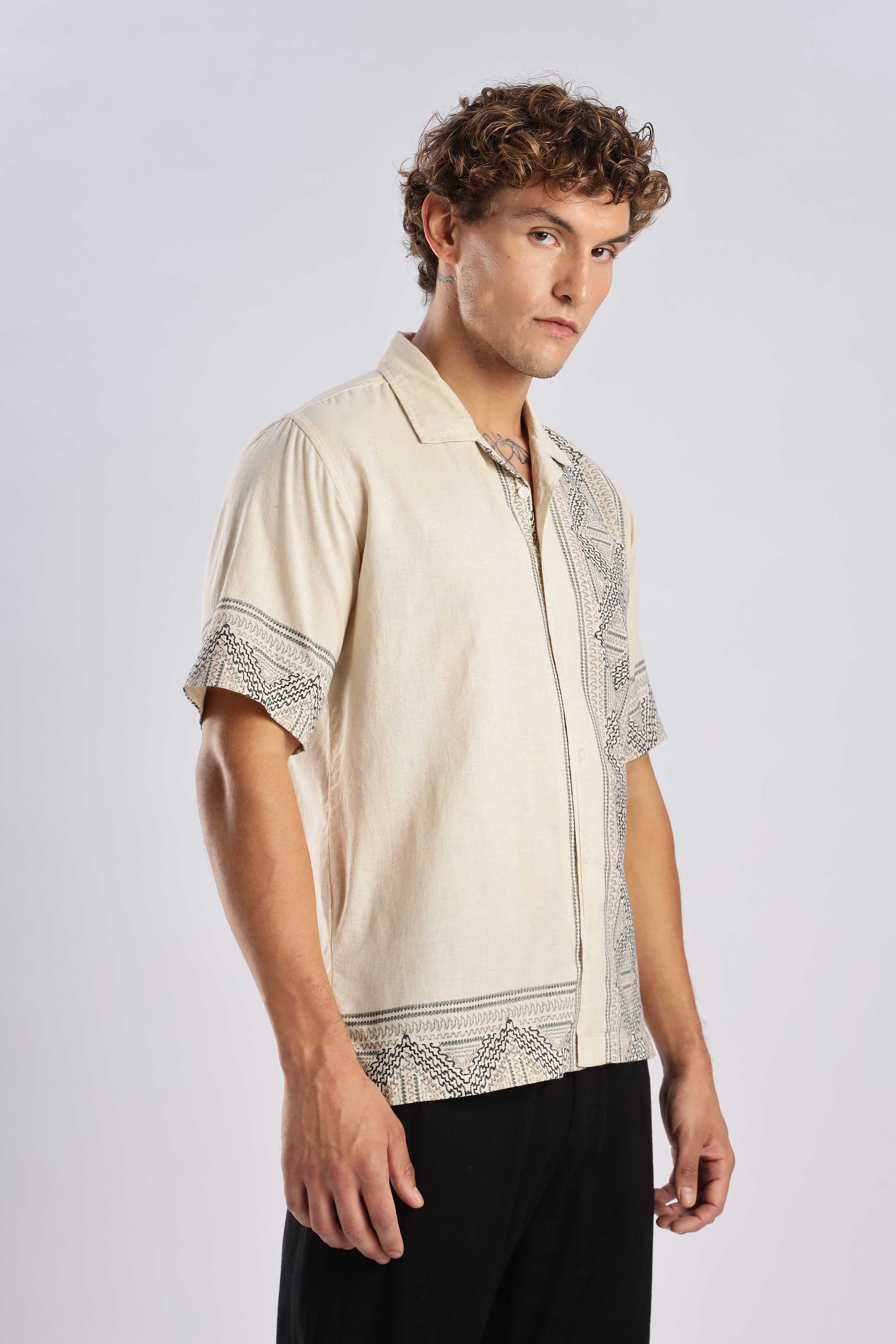 Warm Beige Ethnic Linen Shirt - Image 8