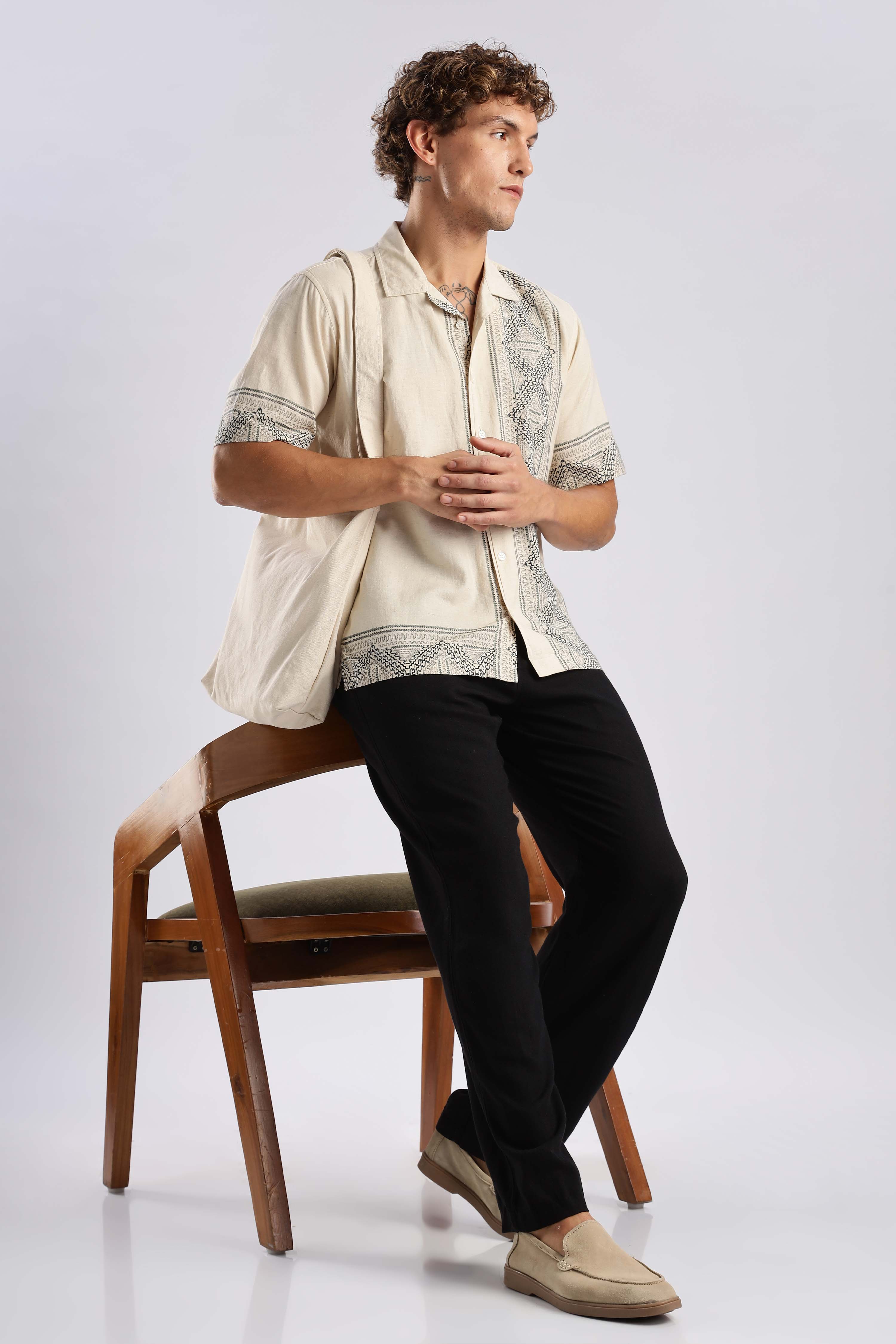 Warm Beige Ethnic Linen Shirt - Image 9