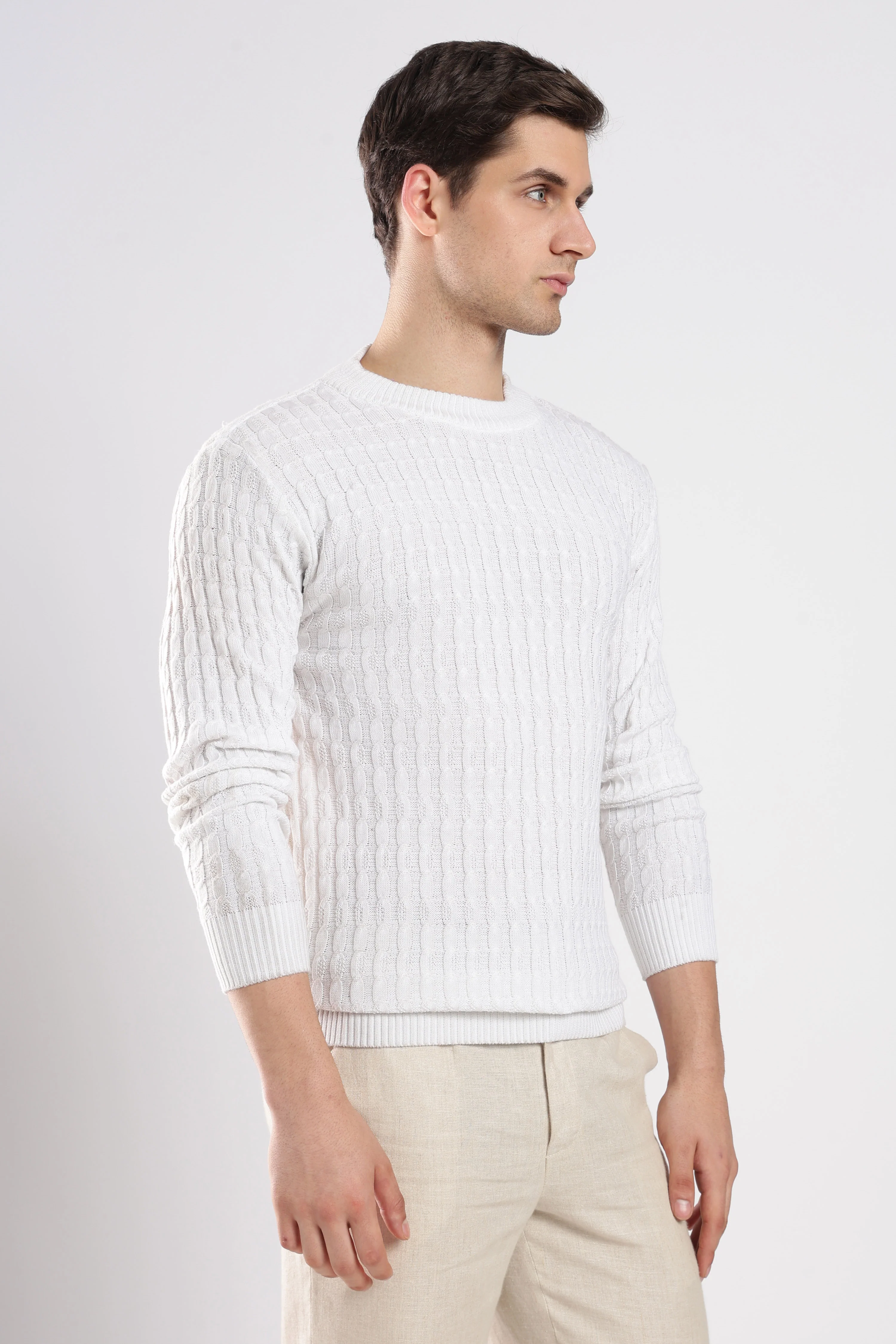 White Cable Knit Sweater - Image 4