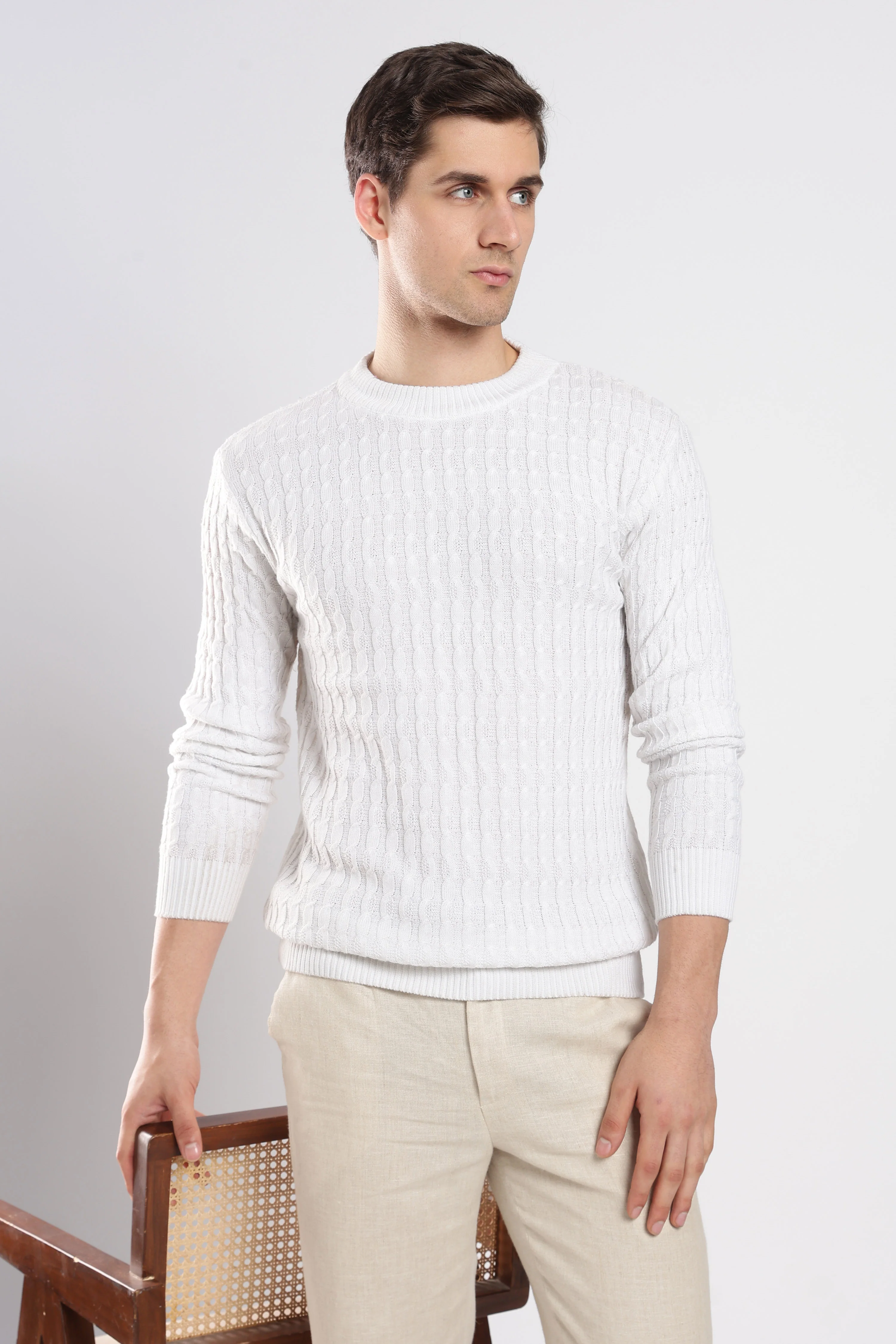 White Cable Knit Sweater - Image 6