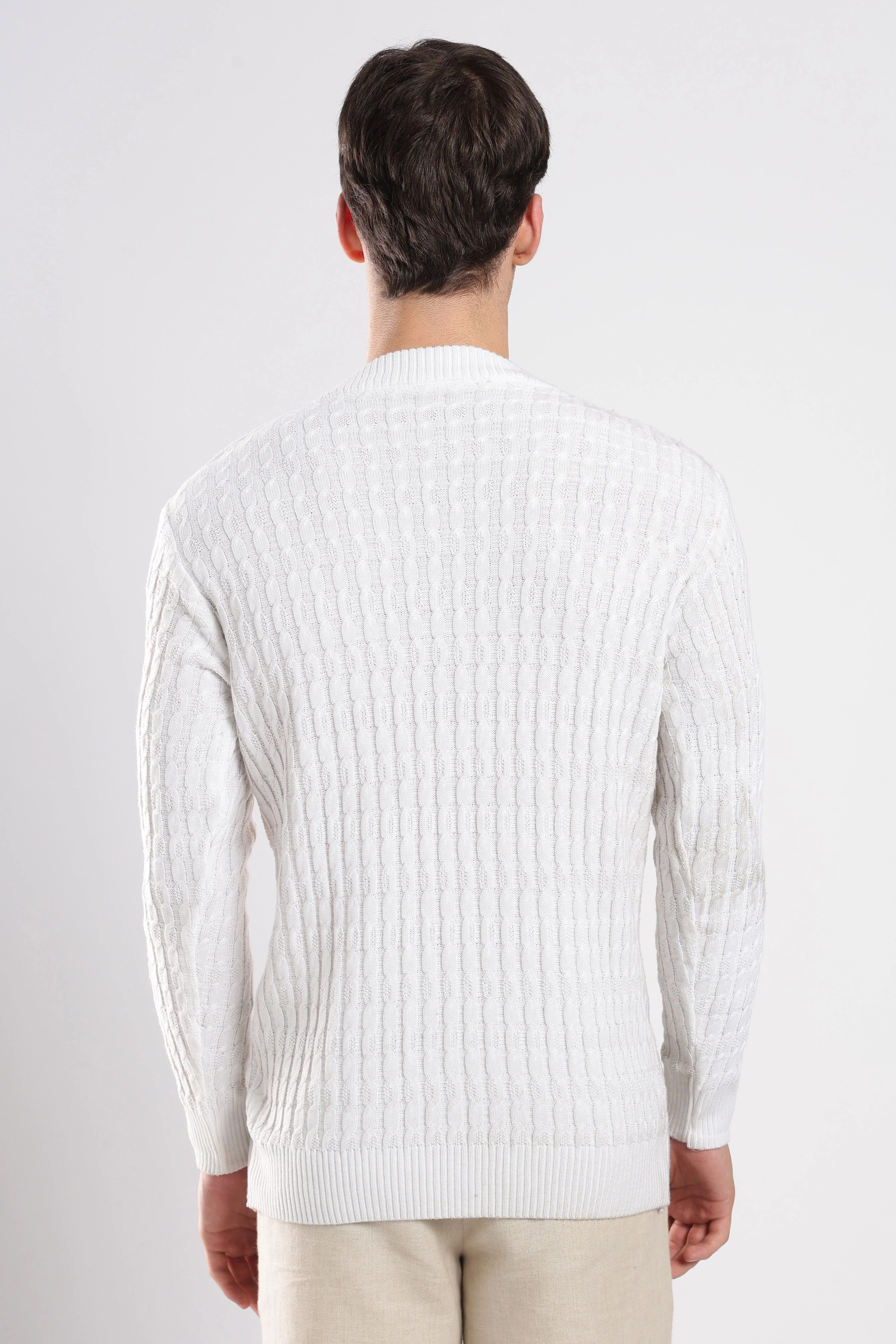 White Cable Knit Sweater - Image 7