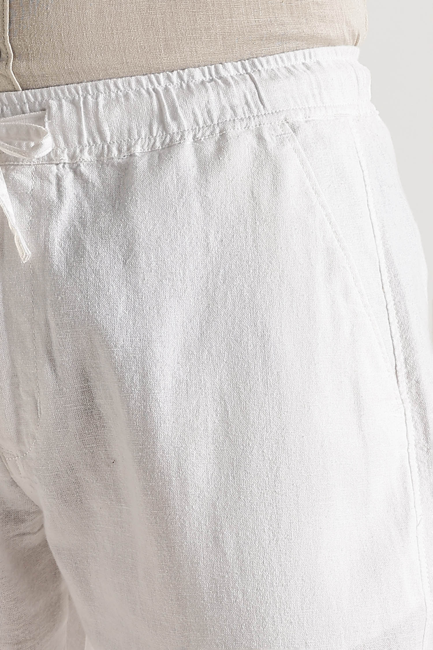 White Regular Fit Linen Pants - Image 3